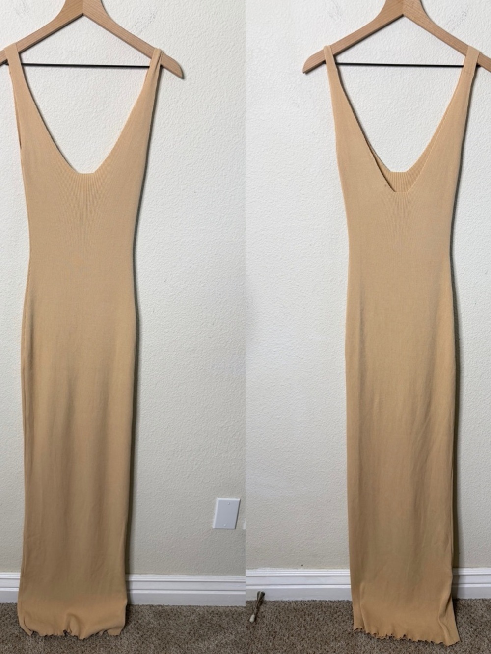 Walk of Shame Tan Knit Tank Maxi Dress Womens Size M